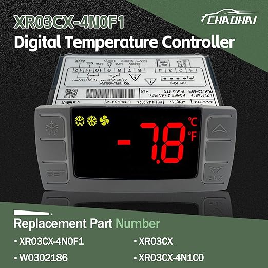 XR03CX-4N0F1 Temperature Controller with Sensor Probe, 120V Thermostat Controller Compatible with Dixell Temperature Controller Fit for Refrigerators/Freezer Replace # XR03CX, W0302186, XR03CX-4N1C0