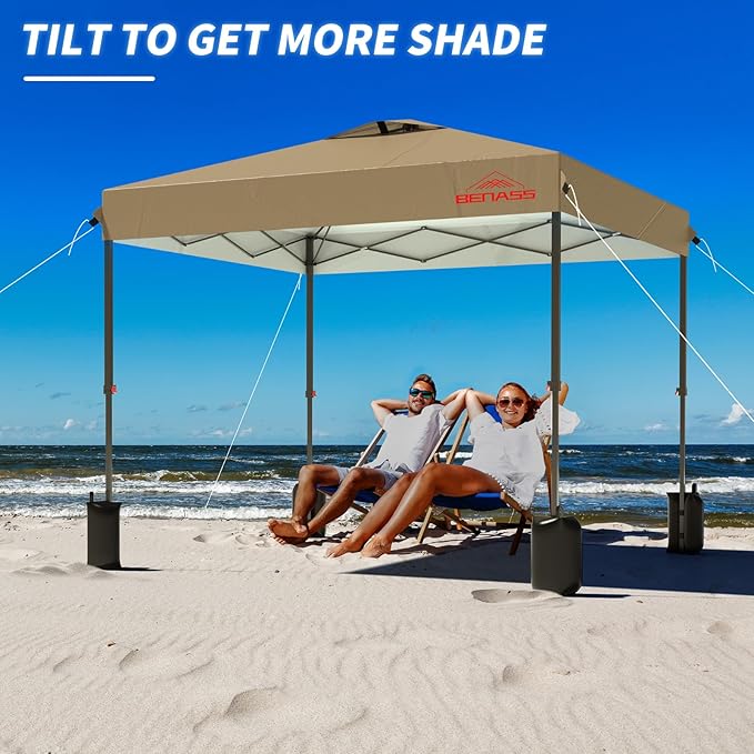 8x8 Pop Up Canopy, Easy Up Canopy Tent, Heavy Duty Tents for Parties, One Person Set Up Event Tent, Khaki