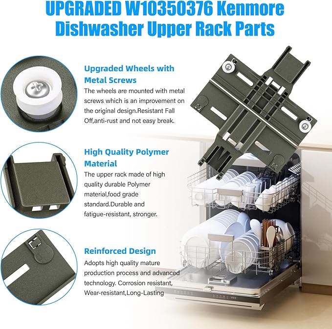 Upgraded W10350376 W10350374 Dishwasher Top Rack Parts and W10320664/5 Housing Compatible With Kenmore Dishwasher Parts,W10712394 W10195840 Kitchenaid Whirlpool Kenmore Elite Dishwasher Parts,13 Pack