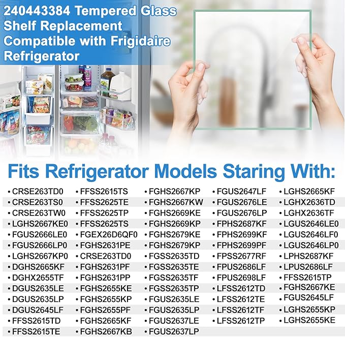 UPGRADED 240443384 Refrigerator Crisper Glass Inset Only for 241969501 Refrigerator Shelf Frame,Glass Crisper Cover Compatible with Frigidaire Refrigerator Replacement Shelf Parts