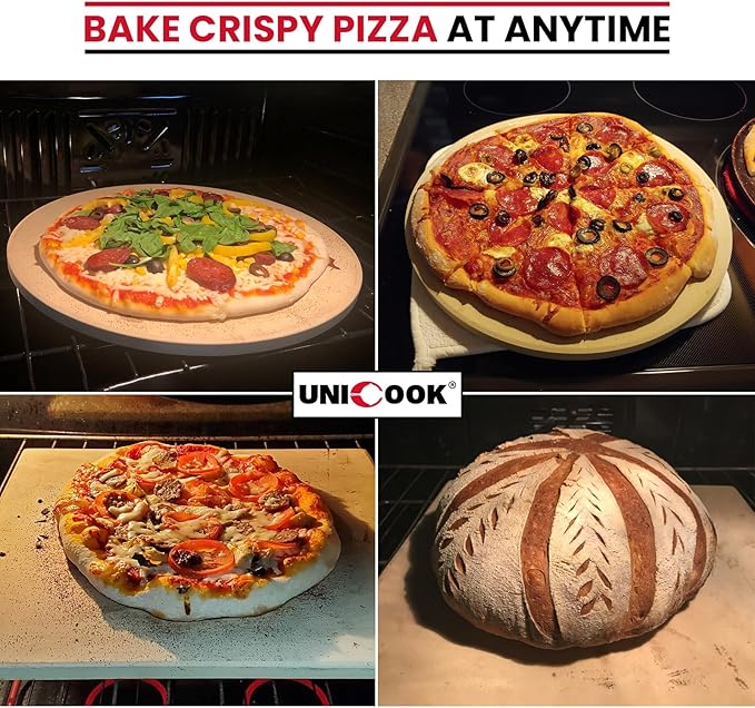 Unicook Round Pizza Stone 10.25 Inch, Small Bread Baking Stone for Oven Grill, Perfect Size for Baking Crisp Crust Personal Pizza, Bread, Cookies and More