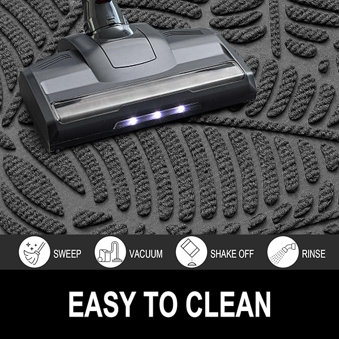 Colorxy Waterproof Doormat, Sturdy Natural Rubber Front Indoor Mat, Non Slip Low Profile Outdoor Door Mats, Stain and Fade Resistant Floor Mats, Easy Clean Patio Entry Mat, 48''x32'', Light Grey