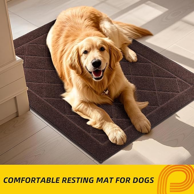 JSEI Dirt Trapper Door Mat 32"x48", Non-Slip Washable Entryway Mats, Dog Door Mat, Stain Resistant and Absorbent Floor Mats, Low Profile Welcome Mat for Front Back Door, Brown