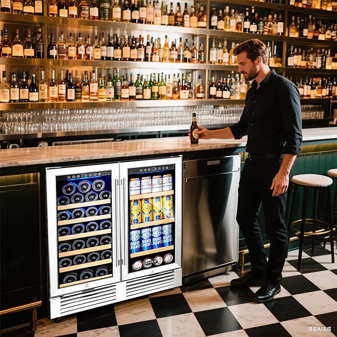 BODEGACOOLER Wine and Beverage Refrigerator,30 Inch Under Counter Commercial Beverage Refrigerator, Large Capacity Back Bar Cooler With 2 Glass Doors,LED Lighting Display Beer Wine Soda Drinks.