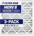 Filter King 21.5x21.5x1 Air Filter | 3-PACK | MERV 8 HVAC Pleated A/C Furnace Filters | MADE IN USA | Actual Size: 21.5 x 21.5 x .75"