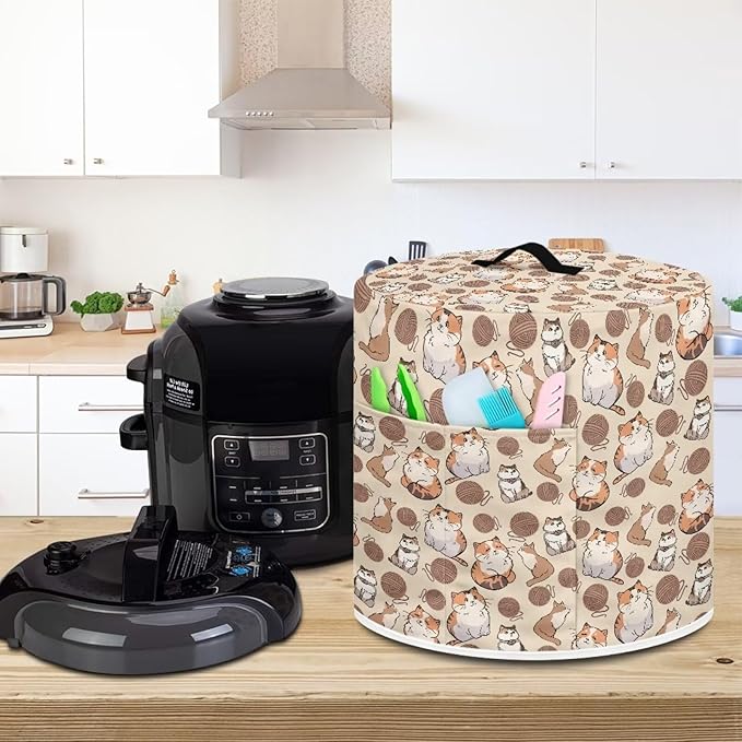 TODIYADDU Woolen Cat Pressure Cooker Cover with Handle and Storage Pocket for Extra Accessories Portable Kitchen Small Appliance Dust Cover Protective Case Cover for Air Fryer Toaster Accessories