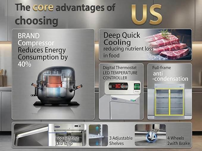 27" Commercial Refrigerator 23 Cu.ft with 1 Door Reach-In Refrigerators Stainless Steel ETL Approved，for Restaurant Kitchen Home Bar Shop 33-40°F