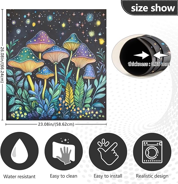Dishwasher Magnet Cover, Mushrooms Magnet Sticker Fridge Panel Decal for Home Kitchen Decor, 23x26in
