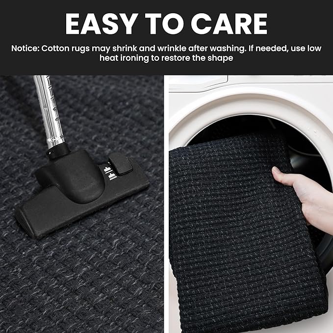 IOHOUZE Washable Runner Rug 2x7 Non Slip Runners for Hallways Entryway Runner Indoor, Kitchen Rugs Woven Cotton Floor Carpet for Kitchen Hall Entrance Bedroom, Black/Grey