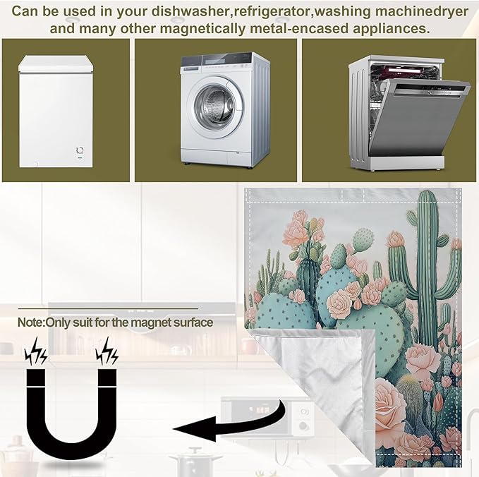 Blooming Cactuses Dishwasher Magnets Decorative Cover,Tropical Magnet Fridge Panel Decal for Home Kitchen Decor,23x26 in