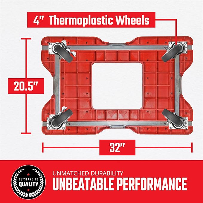 SNAP-LOC, 4 Wheel Dolly, 1,200 lb Professional E Track Push Cart Dolly, Heavy Duty Furniture Moving Cart, Modular Cargo Platform, Made in USA, Red