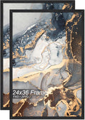 Engineered Wood 24 x 36 Frame Set of 2, Black Picture Frame for 24x36 Inch Poster Puzzle Photo, Light Weight 24by36 Poster Frame with Wood-grain for Wall - 2 Pack/Black/24 x36