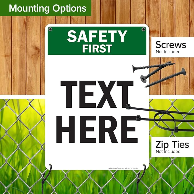 Custom Safety First Sign, OSHA Sign, 10x14 Inches, 55 mil thick HDPE (high density polyethylene), Made in USA by My Sign Center
