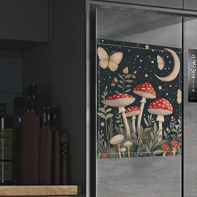 Fantasy Mushroom Dishwasher Magnets Decorative Cover,Butterfly Moon Magnet Fridge Panel Decal for Home Kitchen Decor,23x26 in