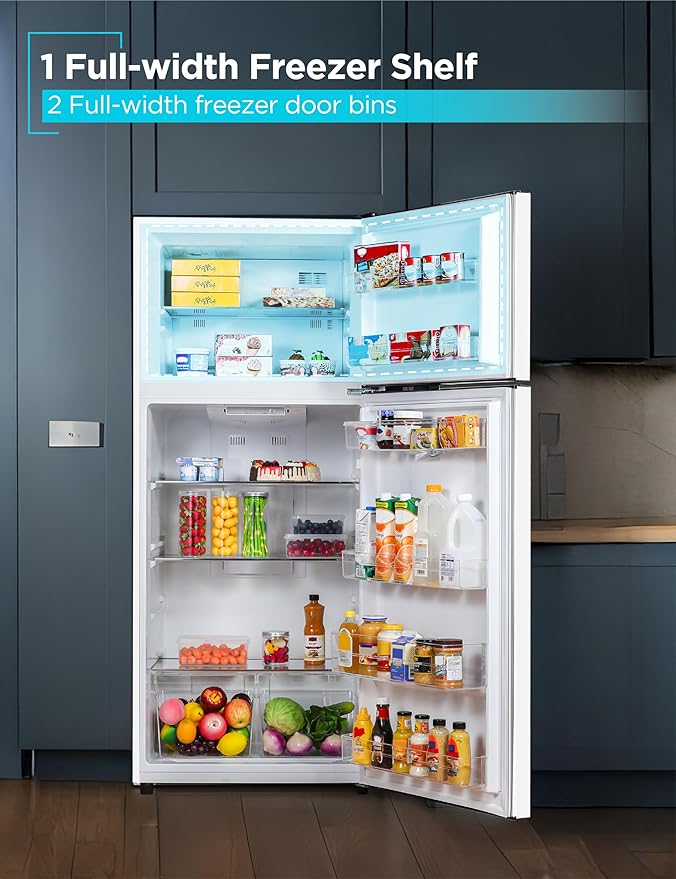 BLACK+DECKER 14.6 Cu. Ft. Top Mount Refrigerator with Freezer, 2 Door Refrigerator with Top Freezer and Adjustable Temperature Control, ENERGY STAR, BR1460HW, White