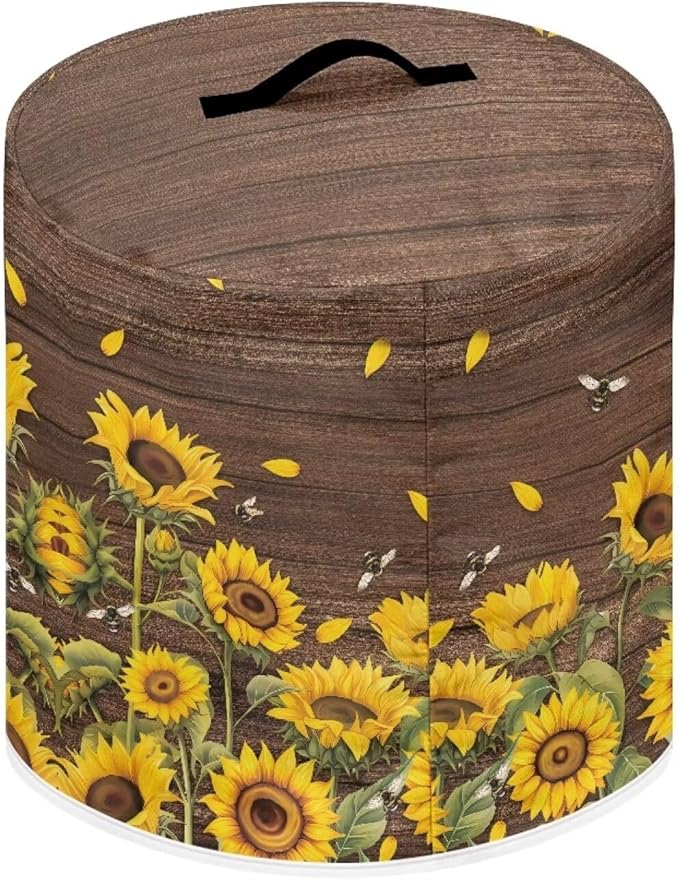 6 Quart Pressure Cooker Cover Dust-Proof Kitchen Appliance Air Fryer Cover with Handle and Pockets Keep Kitchen Appliance Clean Home Decor, Sunflower Bee Wood Grain