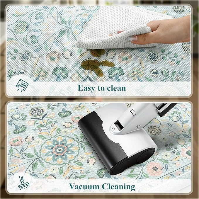 KIMODE Anti Fatigue Kitchen Mats for Floor Cushioned,Boho Floral Kitchen Rugs Sets of 2 Non Slip,Wide Memory Foam Kitchen Floor Mat for Laundry Sink Bathroom Office,Blue 20" x 47"+20" x 32"