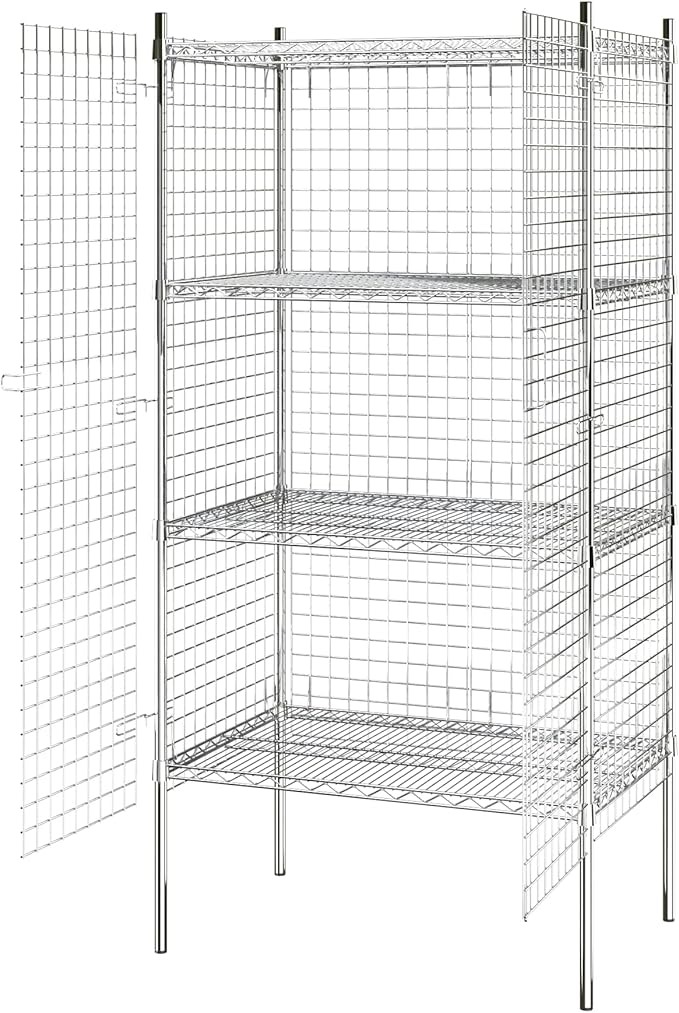 Commercial Grade NSF Listed Metal Wire Mesh Storage Chrome Security Cage Kit, 24" x 36" x 74", Perfect for Warehouse, Grocery Store, Restaurant, Dishroom