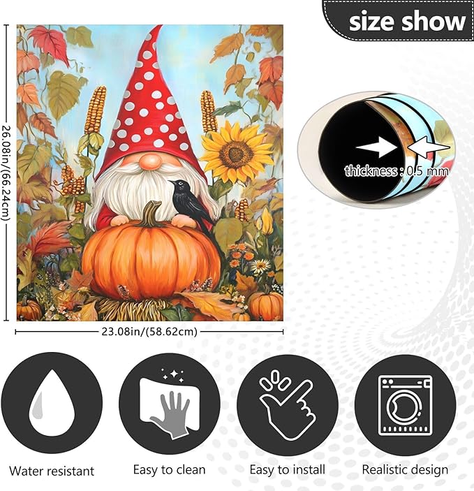 Garden Gnome Pumpkin Autumn Thanksgiving Dishwasher Magnet Cover Sticker Magnetic Refrigerator Panel Front Door Fridge Microwave Decal Decorative