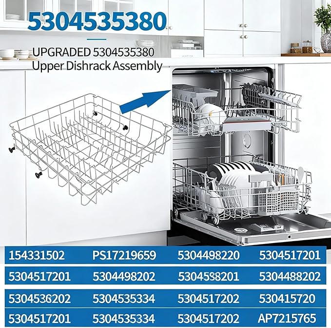 5304535380 Dishwasher Upper Rack Replacement for Kenmore, Crosley, Frigidaire Compatible with Part Numbers 154331502, 5304498202, 5304498220, 5304517202, 5304517201, AP7215765
