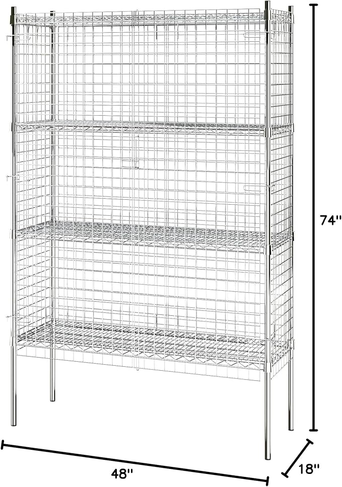 Commercial Grade NSF Listed Metal Wire Mesh Storage Chrome Security Cage Kit, 18" x 48" x 74", Perfect for Warehouse, Grocery Store, Restaurant, Dishroom