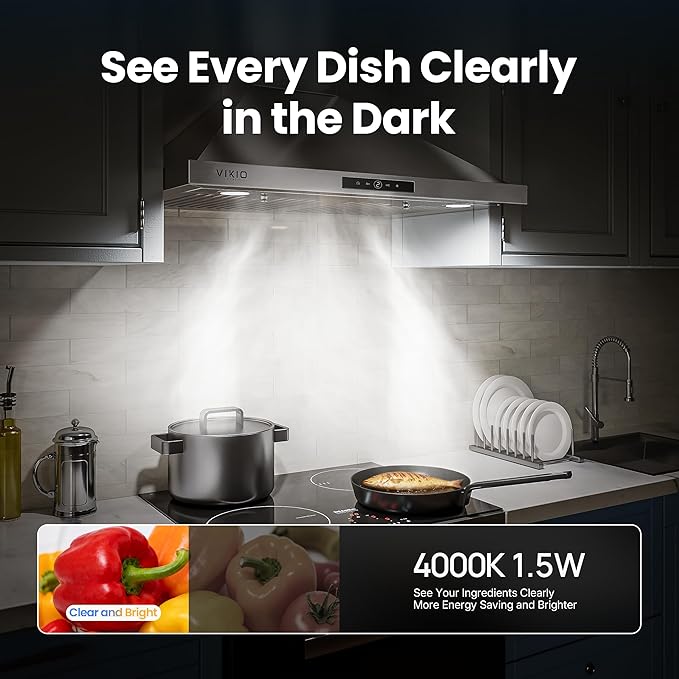 Wall Mount Range Hood 36 inch, 580 CFM, Ducted/Ductless Convertible, Stainless Steel Kitchen Vent Hood with 3-Speed Fan and LED Lights