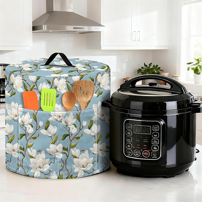 Kitchen Appliance Accessories Dust Cover for 3-6-8 Quart Instant Pot, Pressure Cooker, Air Fryer & Crock Pot,Decorative Appliance Cloth Cover with Top Handle & Storage Pockets (Light blue, 3 Quart)