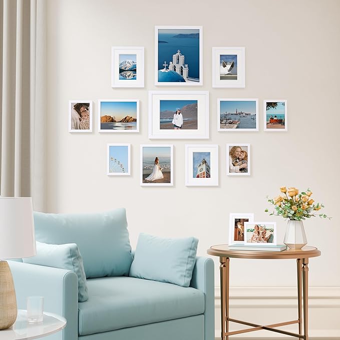 Vittanly 14 Pack Picture Frames Collage Wall Decor, Gallery Wall Frame Set with 2Pcs 11x14, 6Pcs 8x10 and 6Pcs 5x7 Photo Frames, Picture Frame Set for Wall Collage or Tabletop Display, White