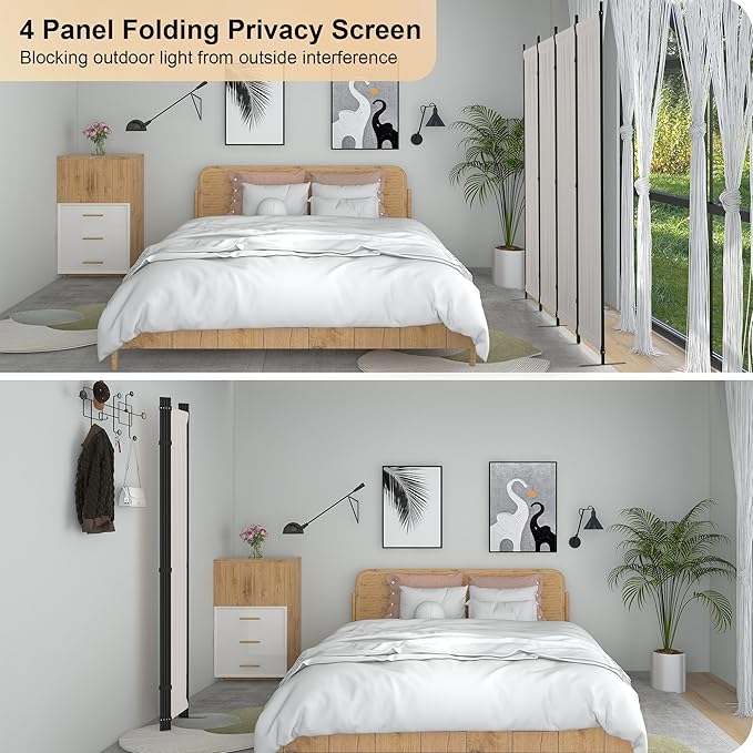 Room Divider 4 Panel Partition Room Dividers & Folding Privacy Screens w/ 3 Metal Feet,88" W Portable Wall Doubles as a Dressing Screen Wall Divider for Office Bedroom Children's Room,White