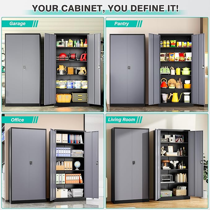 SISESOL Wide & Deep Metal Storage Cabinet with Lock & Adjustable Shelves,72" Gray Garage Storage Cabinet with Locking Doors,Locking Metal Cabinets for Home,Office,Shop,Garage 72x36x18