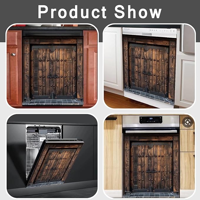 Vintage Wooden Door Magnetic Dishwasher Covers for The Front Home Refrigerator Panel Cover, Barn Wooden Door Dishwasher Decal Magnetic Sticker - (23" x 26" Magnetic)