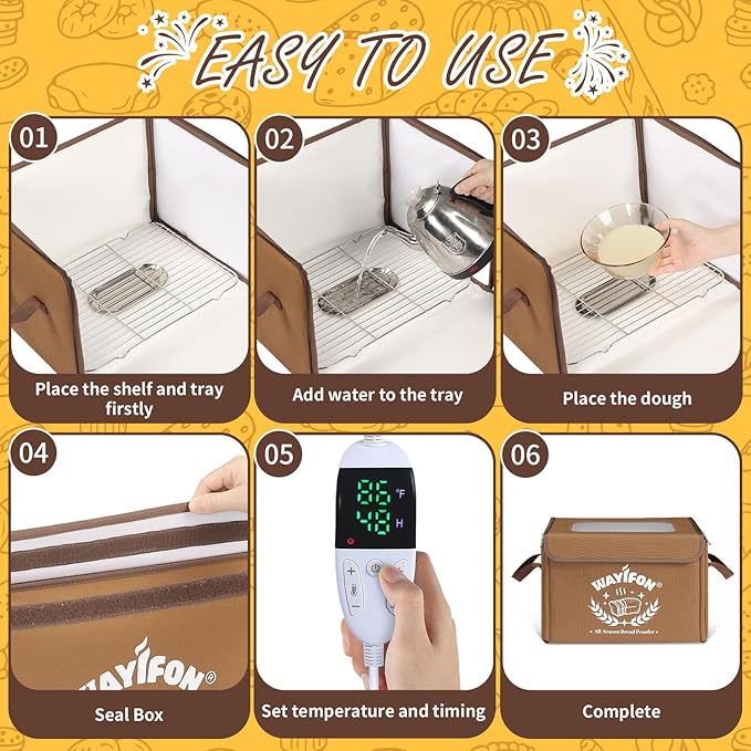 Folding Bread Proofing Box with 68-131℉ Temp Control & 99H Timer,Dough Proofing Box with Metal Rack Warming Proofer for Sourdough, Bread Baking, Pizza, Yogurt,Space-Saving & 6-Layer Fabric,Brown