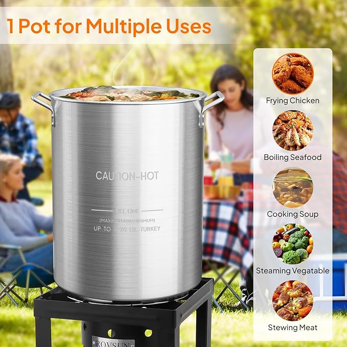 ROVSUN 30QT Turkey Fryer Pot & Seafood Boil Pot with Strainer Basket, Lid, Hook & Steamer, Aluminum Stockpot for Turkey Frying & Crab, Lobster, Shrimp Boiling for Outdoor Cooking & Gatherings