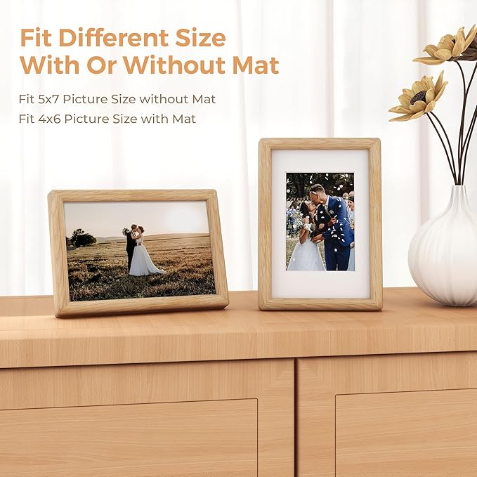 Axeman 5x7 Oak Frame Set of 3 - Rounded Corner 5 x 7 Picture Frame Matted to 4x6 - Natural Oak Wood Photo Frame with Tempered Glass for Tabletop or Wall Mount Display