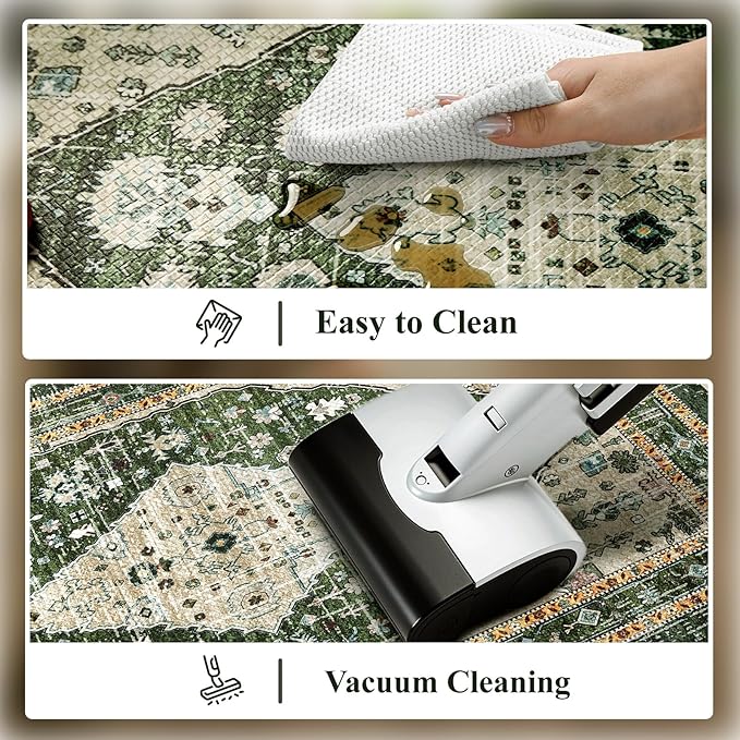 Collive Boho Kitchen Mats for Floor, Cushioned Anti Fatigue Kitchen Rug Set of 2, Non-Skid Waterproof Sink Rugs Comfort Standing Mat for Laundry, Office, Desk, Green