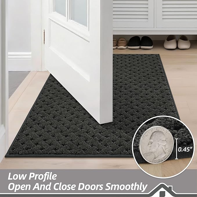 BEQHAUSE Dirt Trapper Door Mat Non-Slip Entryway Rugs Stain Resistant Absorbent Dog Doormats Woven-Look Washable Welcome Floor Doormat For Front Back Door, Muddy Wet Shoes & Paws, 36" x 60", Dark Grey