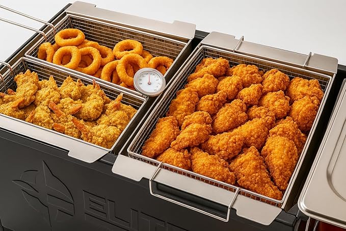 Triple Propane Deep Fryer-3 Basket Stainless Steel Cooker-Outdoor Fish Fry/Chicken-Tall Heavy Duty-Turkey Fryer Cart