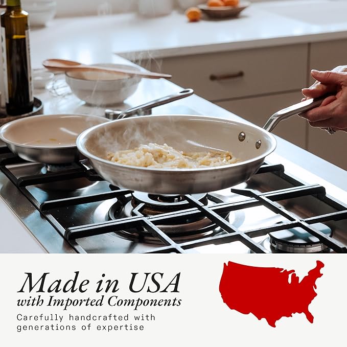 Made In Cookware - 8" Ceramic Non Stick Frying Pan (Stainless Handle) - 5-Ply Stainless Clad with Stay-Cool Handle - Professional Cookware - Induction Compatible