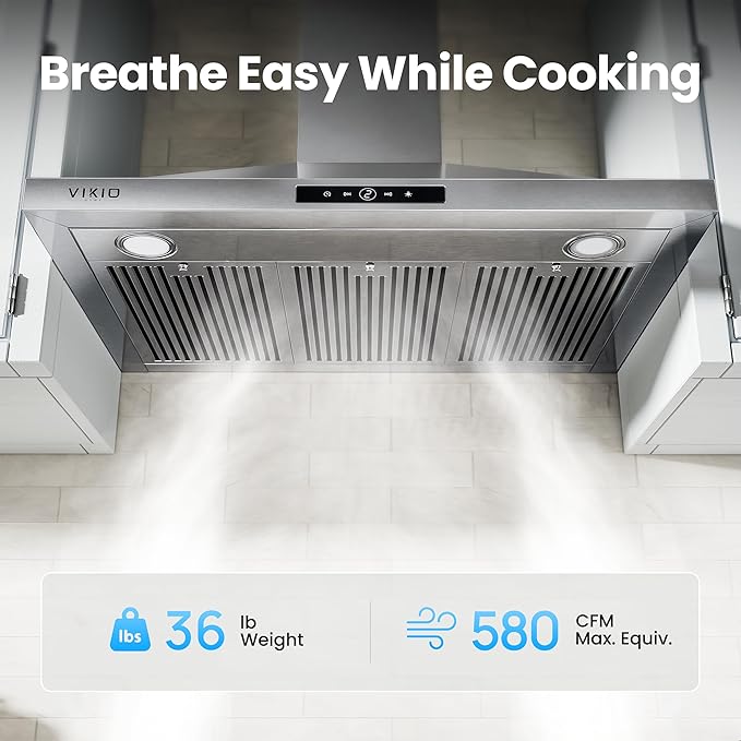 Wall Mount Range Hood 36 inch, 580 CFM, Ducted/Ductless Convertible, Stainless Steel Kitchen Vent Hood with 3-Speed Fan and LED Lights