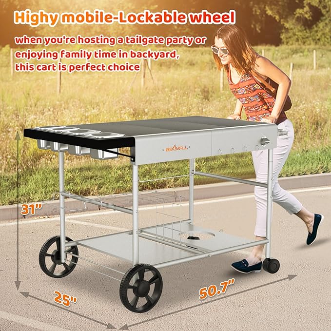 Pizza Oven Table Grill Cart with Pizza Topping Station Movable Food and Prep Workcart Outdoor Grill Table Stand for Ninja Woodfire Blackstone Griddle Cuisinart etc Grill, Barbecue tool set
