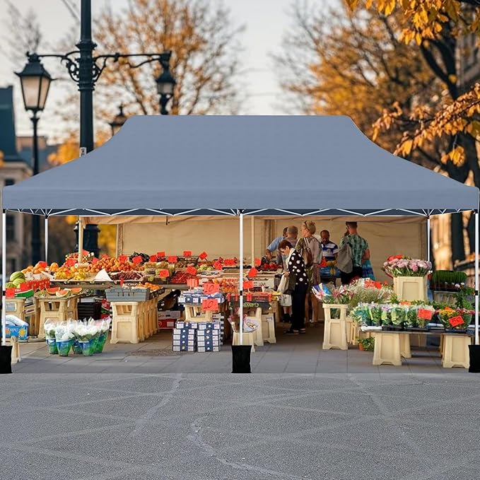 Tangkula 10x20 Ft Pop Up Canopy, Instant Setup Tent with 6 Sandbags, 12 Stakes & 6 Ropes, UPF 50+ Portable Outdoor Canopy Tent with Carrying Bag for Camp, Beach, Patio (Gray)