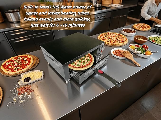Electric Pizza Oven Indoor, Countertop Pizza Oven with Two 12 inch Baking Trays, Oven Mitts,Commercial Pizza Maker for Home, Stainless Steel Pizza Cooker with Visual Window, Removable Handle