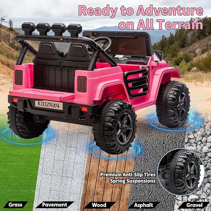 Kids 24V 2-Seater Electric Ride On Car, 4x4 Ride On Truck w/Remote Control, 4-Wheeler Suspension, 3 Speeds, Led Lights, Bluetooth, Ride on Car Toy for Kids Ages 3-8, Pink