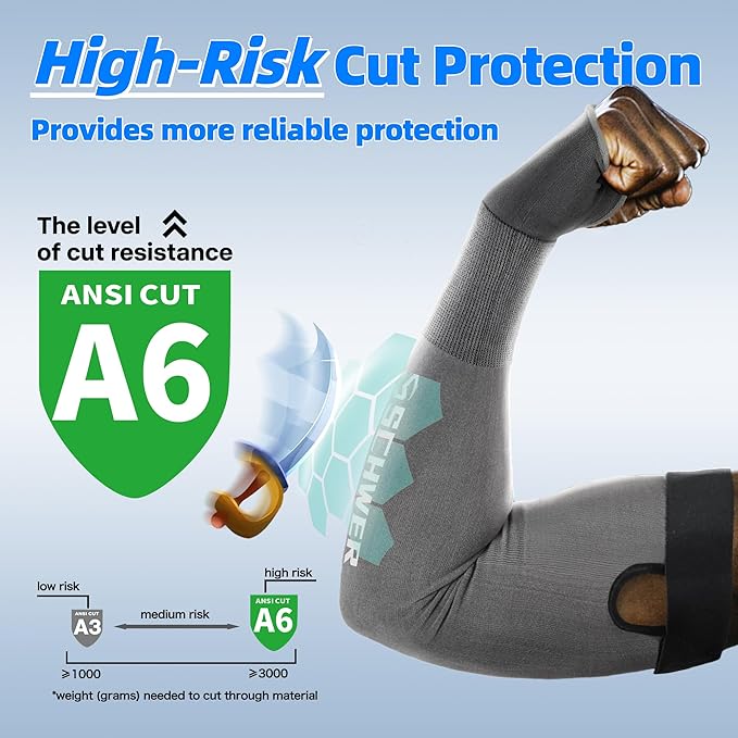 Schwer AIR-SKIN ANSI A6 Cut Resistant Arm Sleeves for Men & Women, Arm Protectors for High Risk Work, Gardening Sleeves, 10 Pairs, Dark Grey, 18 IN