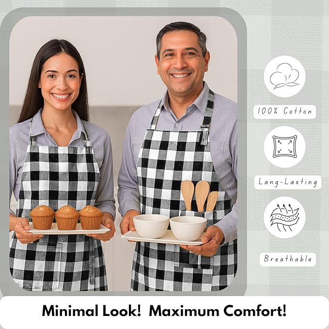 Native Fab Kitchen Apron 2 Pack - 100% Cotton Adjustable, Durable Apron with Pockets, Perfect for Cooking, Baking, Grilling