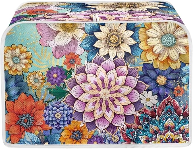 UNICEU Boho Flower Bright Blossom 4 Slice Quilted Toasters Cover, Dust-proof Toasters Cover Bread Maker Cover Kitchen Small Appliance Dust Cover