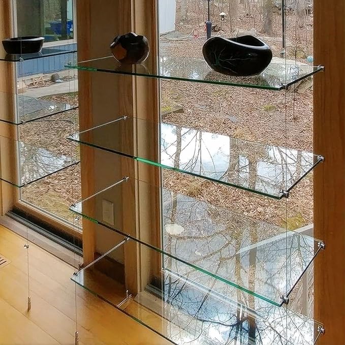 Floating Shelves - Pack of 5 Tempered Glass Shelves, 10" W x 30" L, 3/16" Thick, Polished Edges-– Rectangular Replacement Shelves for Cabinets, Display Cases & Retail Fixtures