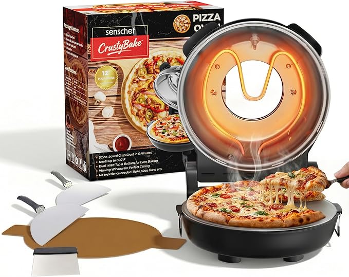 SEMSCHEF 12-Inch CrustyBake Beginner's Ceramic Stone Pizza Oven: Quick 800°F Heating, Easy-Clean Design, Recipe Book & All Tools Included - Perfect for First-Time Pizza Makers at Home