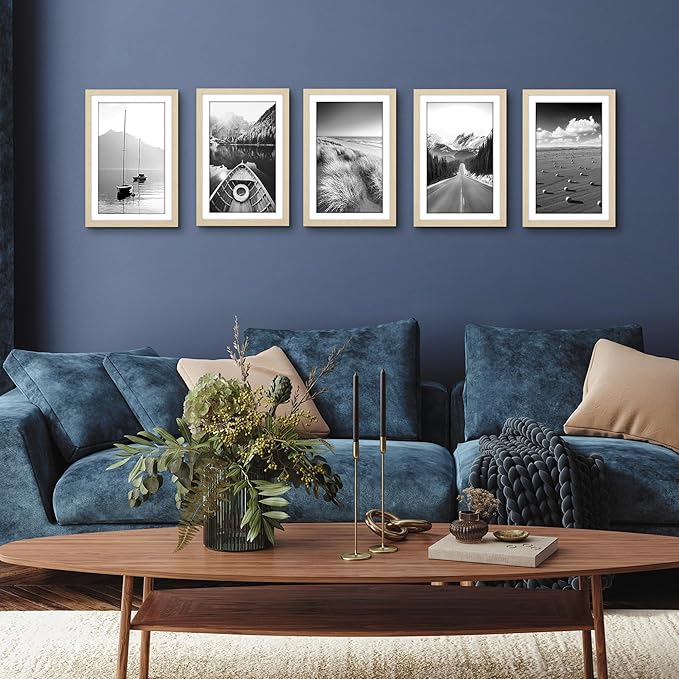 Americanflat 11x17 Picture Frame with Polished Plexiglass - Set of 5 - Use as 9x15 Frame with Mat or Display 11x17 Photo Without Mat - Galleria Collection - Picture Frames for Wall - Natural Oak