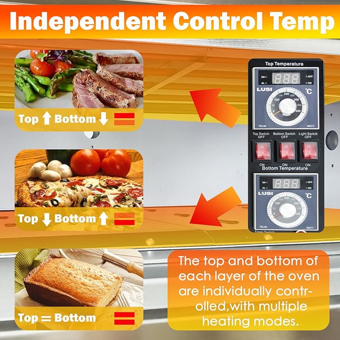 TECHTONGDA Commercial Convection Oven Stainless Steel Electric Triple Deck Pizza Oven with Universal Wheels Three-phase 208V 19800Watt for Restaurant Kitchen Bakery